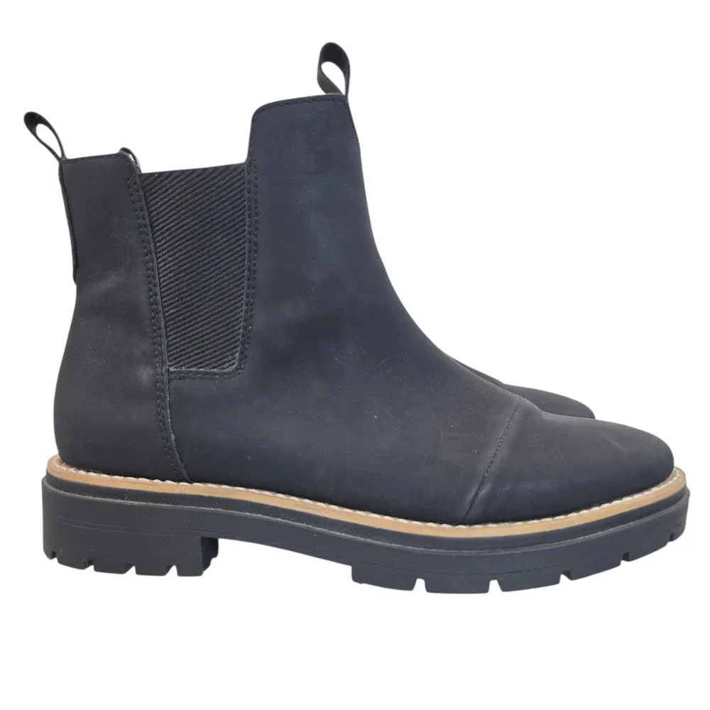 Toms Matte Black Skyar Chelsea Lug Sole Ankle Boots Women 9.5 10018632‎ Cap Toe